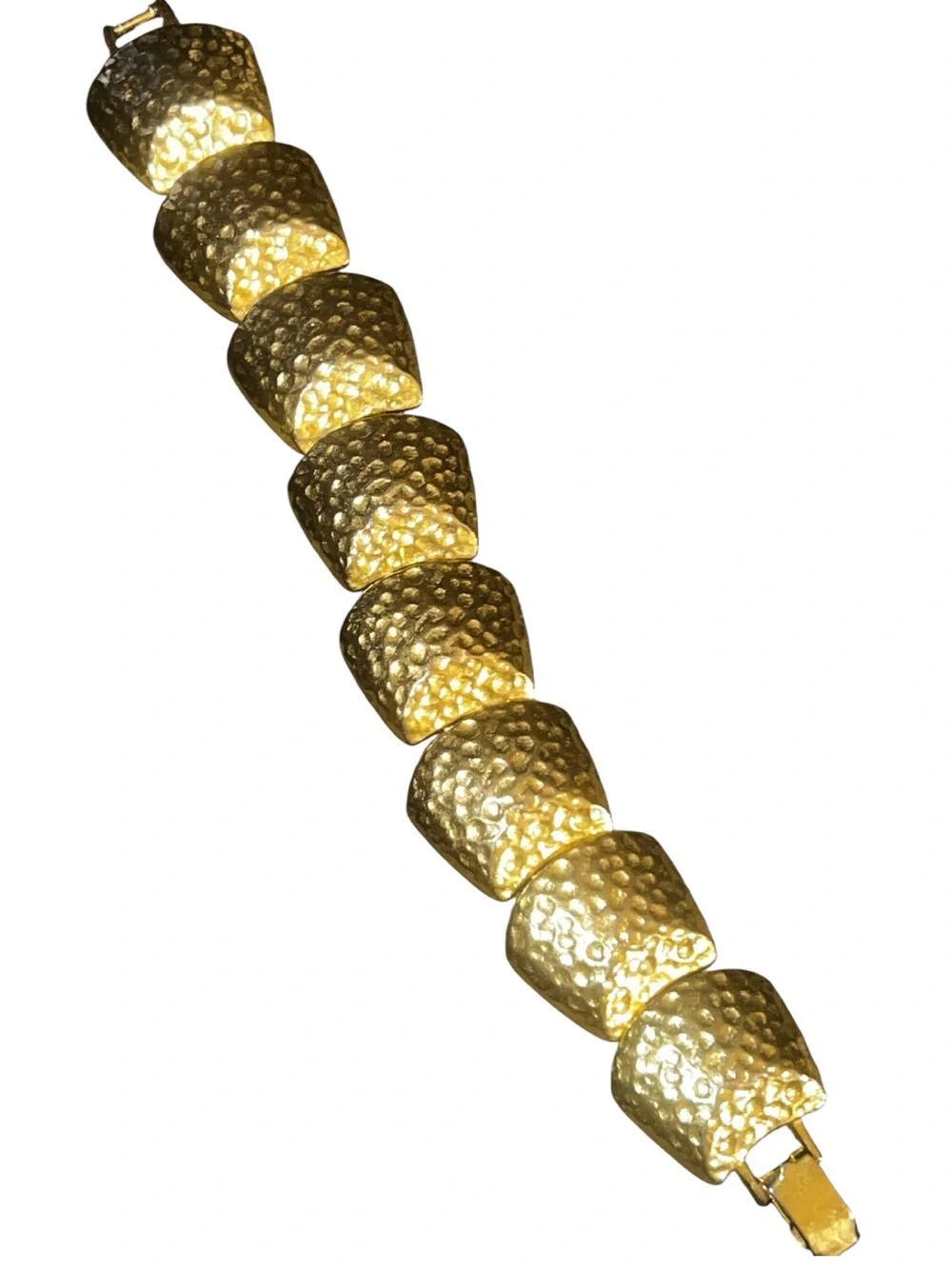 Vintage Gold Tone Hammered Link Nugget Bracelet 7” Unsigned